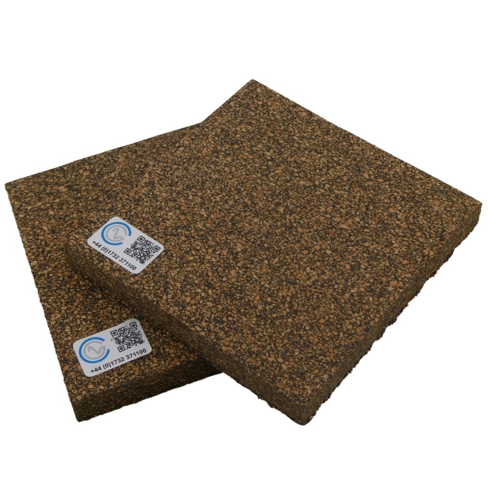 Two pieces of Neoprene Bonded Cork on a white backdrop