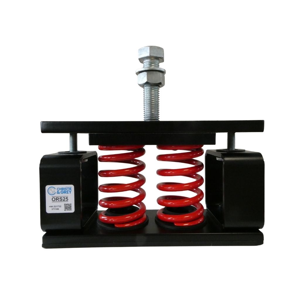 An Open Restrained Spring with red springs, on a white background