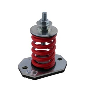 An Open Spring Mounting with a red spring, on a white background